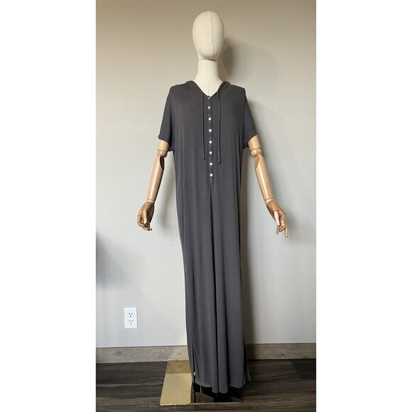 Free People Beach Size XS Avalon Maxi Dress Gray Ribbed Hooded Pockets Lounge - Picture 7 of 16
